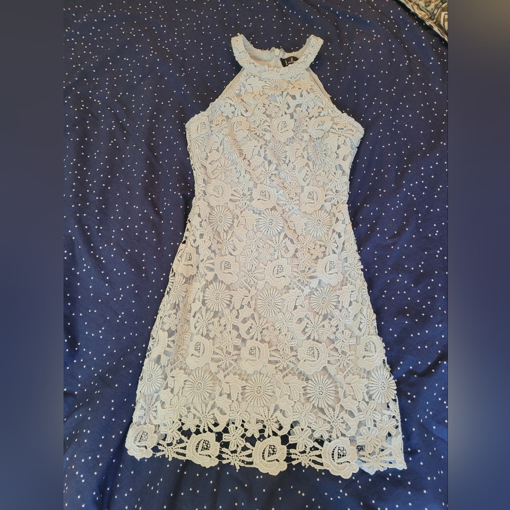 Lace Love Poem Lulus Mini Dress Baby Blue - Picture 2 of 13